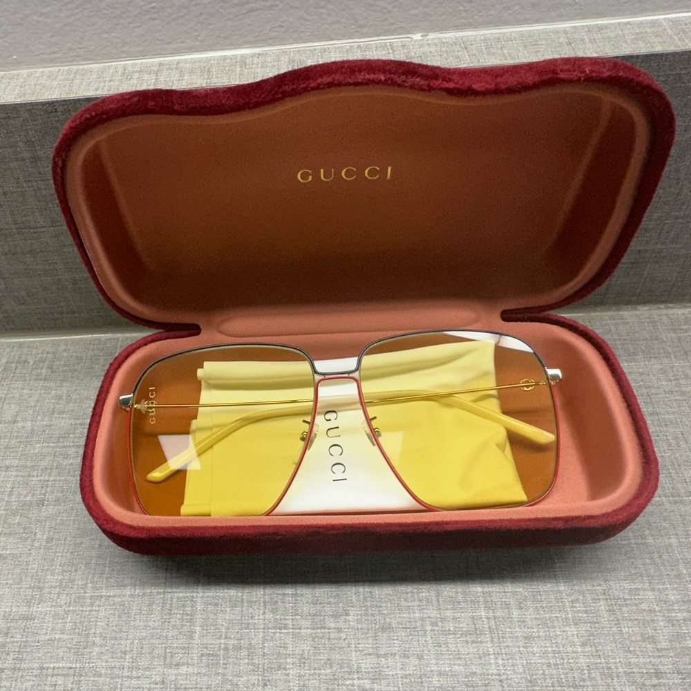 Gucci Rectangular Frame Interlocking G Sunglasses GG0394S Yellow